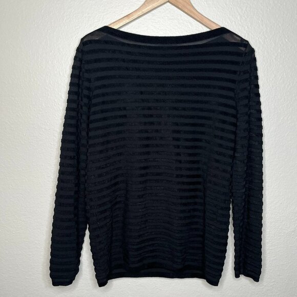 MaxMara womens med Black Textured Striped Knit Sweater boat neck Long Sleeve - Picture 6 of 9